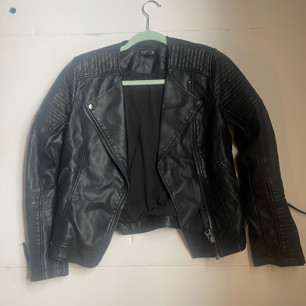 Topshop Black Quilted Leather Biker Jacket
